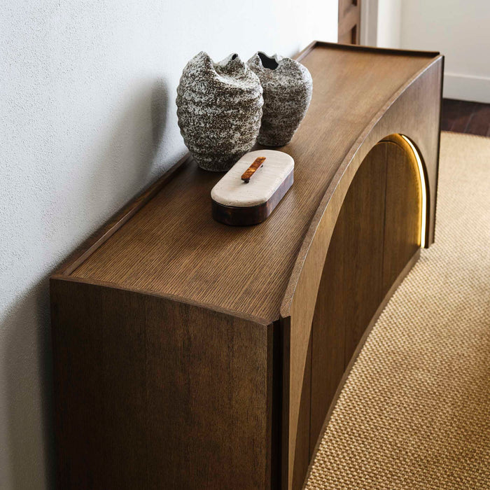 High Light - Lighted 4 Door Console Cabinet - Woodtone