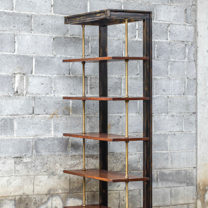 Hatcher - Etagere - Black / Brass / Woodtone