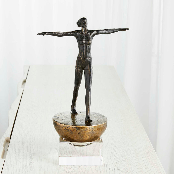 Woman Finding Balance - Sculpture - Black / Brass