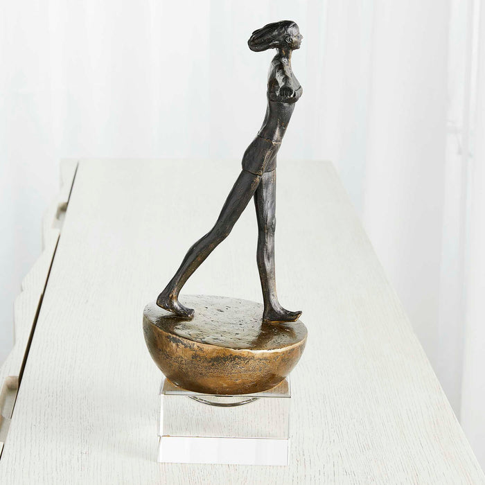 Woman Finding Balance - Sculpture - Black / Brass