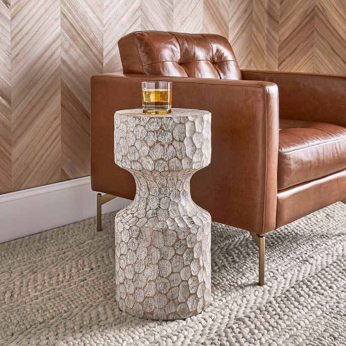 Whittled - Accent Table - White / Woodtone