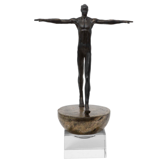 Man Finding Balance - Sculpture - Black / Brass