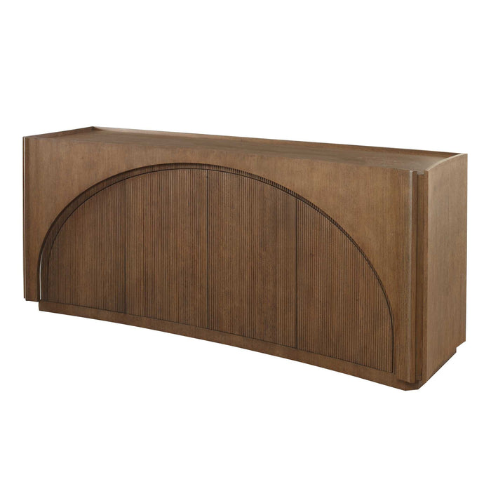 High Light - Lighted 4 Door Console Cabinet - Woodtone
