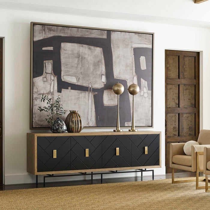 Interlace - 4 Door Cabinet - Black / Woodtone