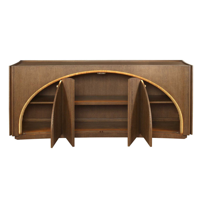 High Light - Lighted 4 Door Console Cabinet - Woodtone