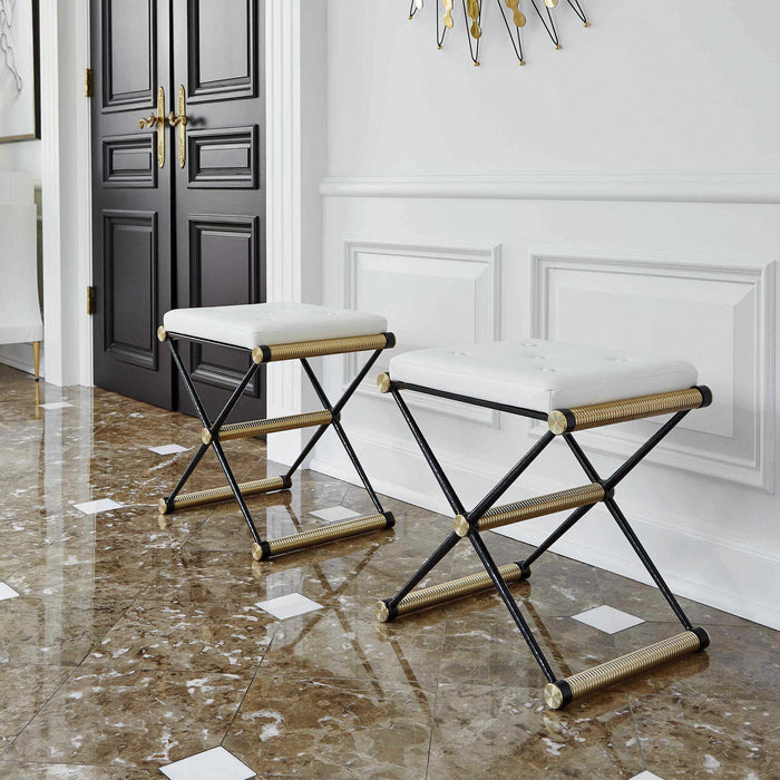 X Marks The Spot - Small Bench - Black / Brass / White