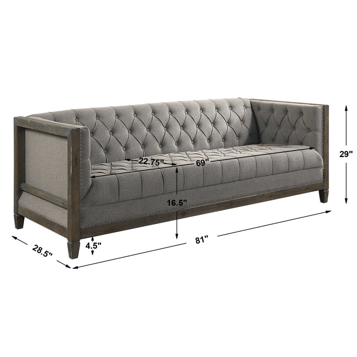 Melado Chesterfield - Sofa - Gray / Woodtone