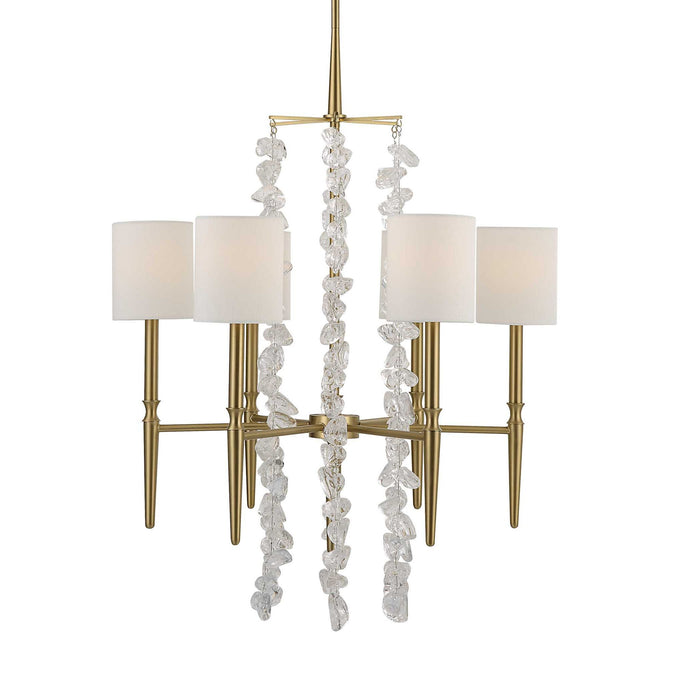Waterfall - 6 Light Chandelier - Brass / White