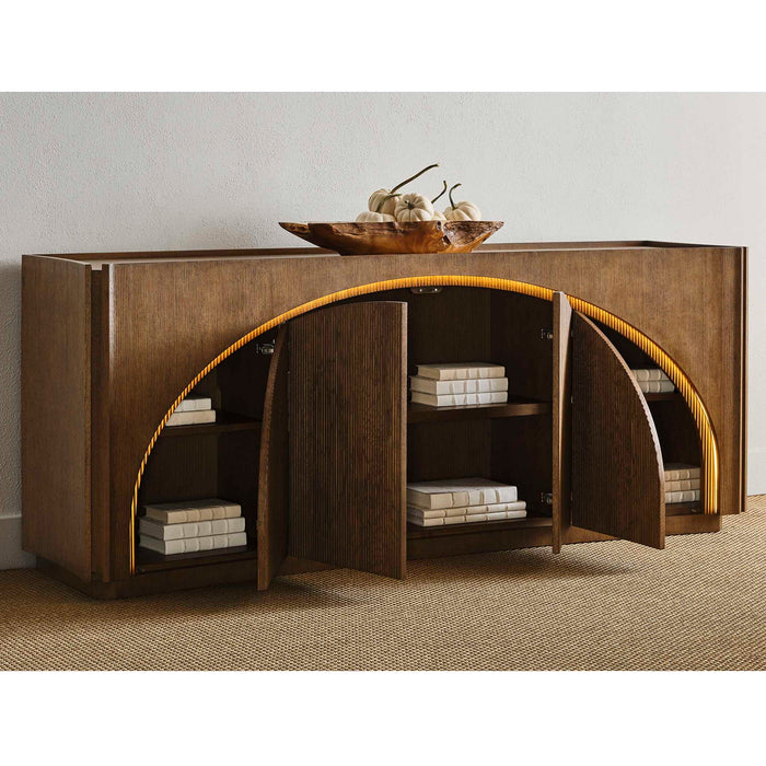 High Light - Lighted 4 Door Console Cabinet - Woodtone