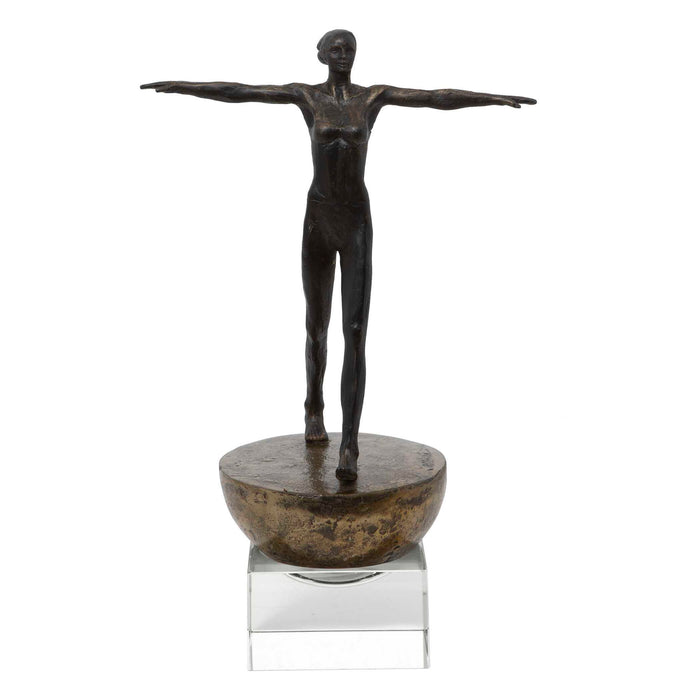 Woman Finding Balance - Sculpture - Black / Brass