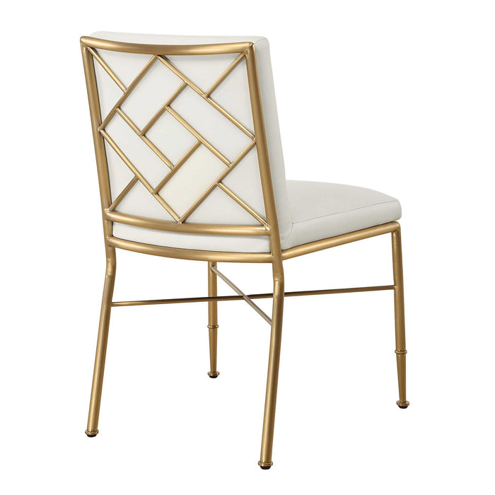 Fretwork - Dining Chair - White / Gold