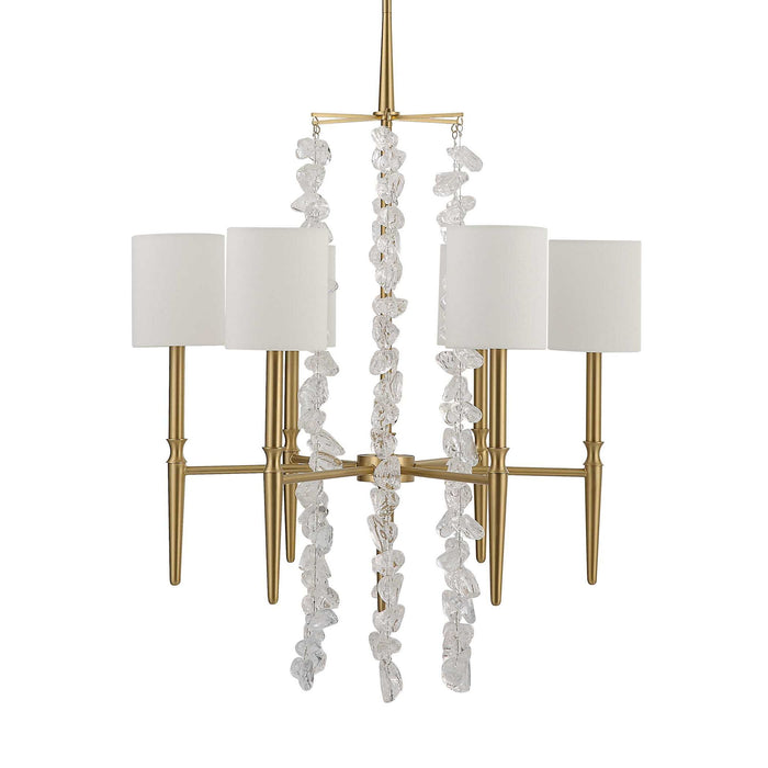 Waterfall - 6 Light Chandelier - Brass / White
