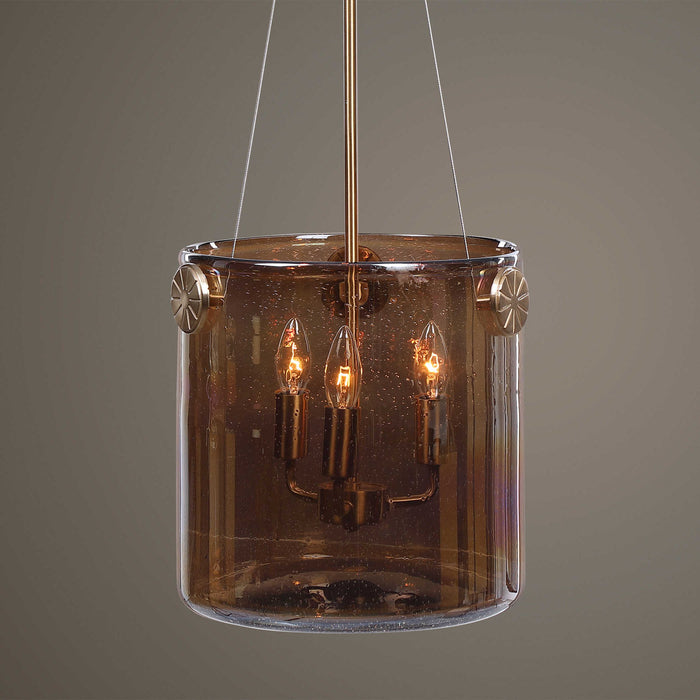 Golden Iridescent Pendant, 3 Light Pendant - Brass / Bronze / Gold