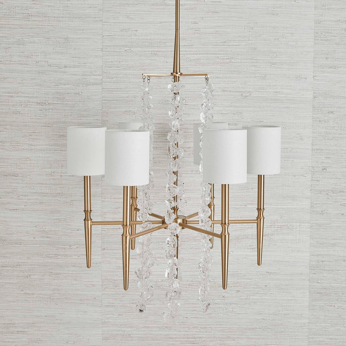 Waterfall - 6 Light Chandelier - Brass / White