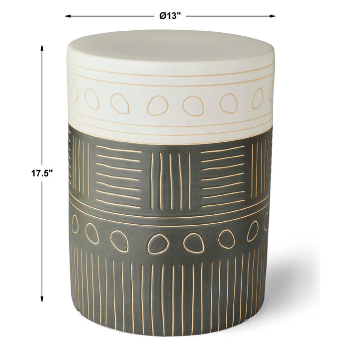 Hieroglyphics - Garden Stool - Gray / White