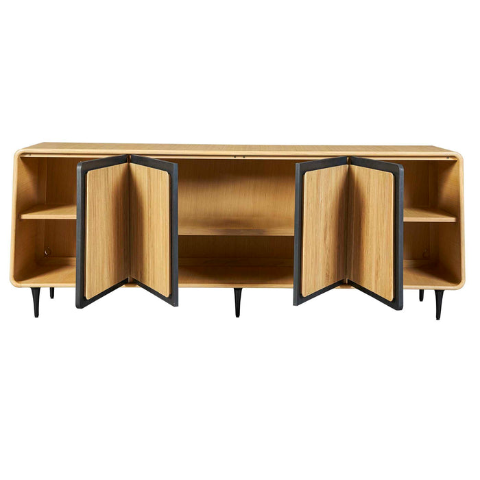 Striation - 4 Door Cabinet - Black / Woodtone