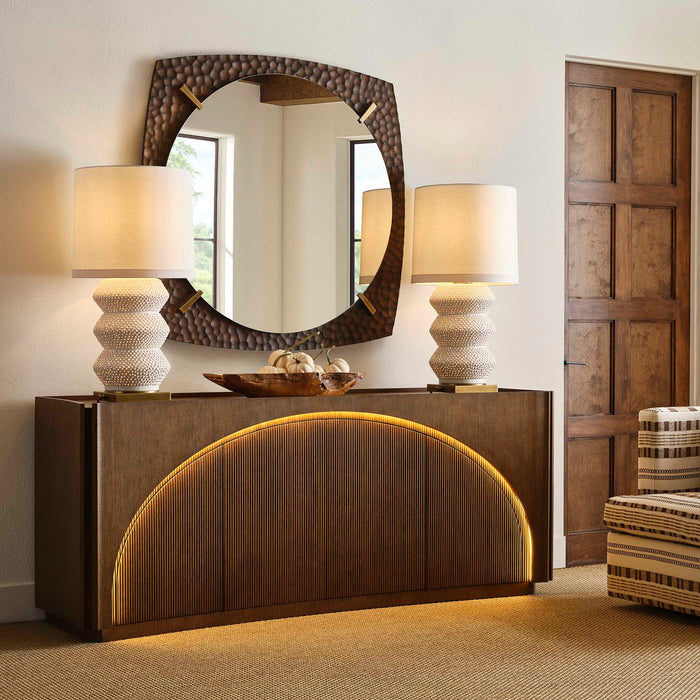 High Light - Lighted 4 Door Console Cabinet - Woodtone