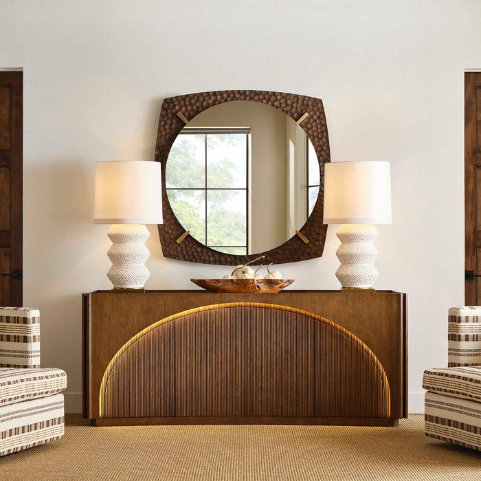 High Light - Lighted 4 Door Console Cabinet - Woodtone
