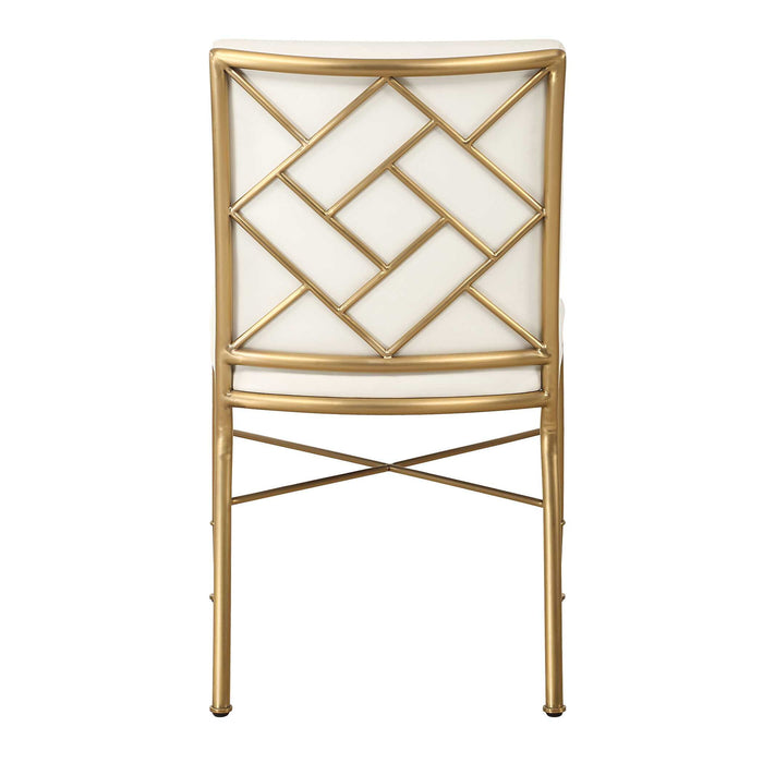 Fretwork - Dining Chair - White / Gold
