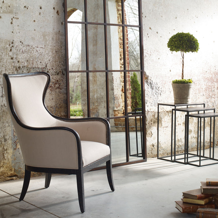 Sandy - Wing Back Armchair - Beige & Dark Brown