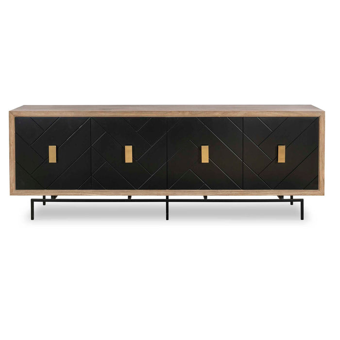 Interlace - 4 Door Cabinet - Black / Woodtone