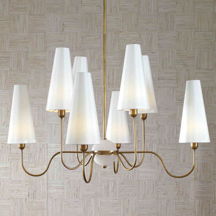 Elle - 8 Light Chandelier - Brass / White
