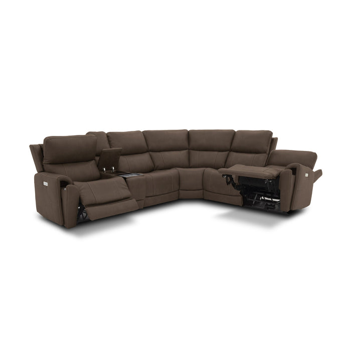 Carter Cappuccino Fabric Power Reclining Sectional with Power Headrests & Lumbar