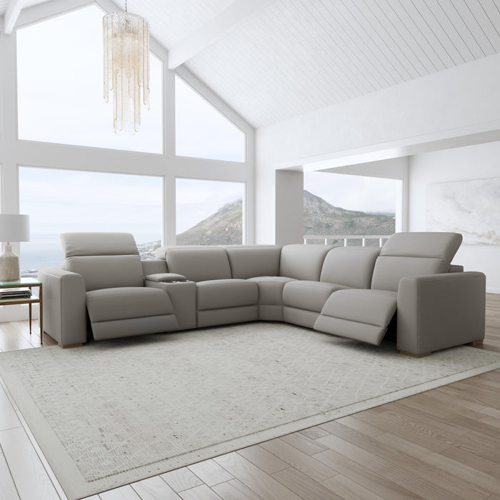 Aurora Ash Leather Power Reclining Sectional with Power Headrests