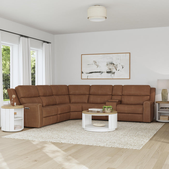 Linden Charcoal Leather Power Reclining Sectional with Power Headrests & Lumbar