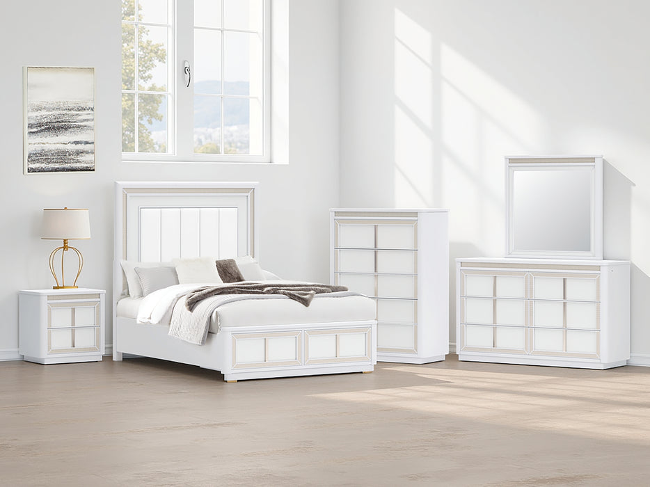 Chalanna Queen Upholstered Storage Bed with Mirrored Dresser, Chest and Nightstand