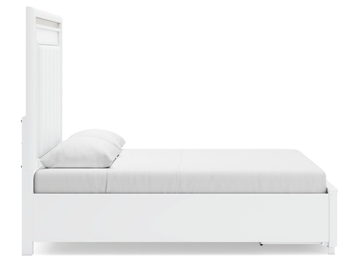 Chalanna Queen Upholstered Storage Bed with Mirrored Dresser and Chest
