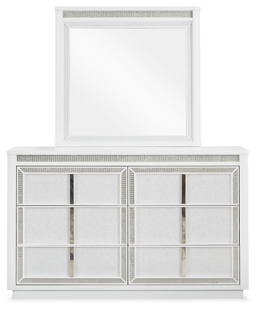 Chalanna King Upholstered Storage Bed with Mirrored Dresser