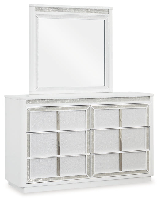 Chalanna King Upholstered Storage Bed with Mirrored Dresser
