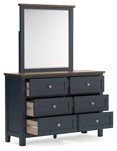 Landocken Full Panel Headboard with Mirrored Dresser, Chest and Nightstand