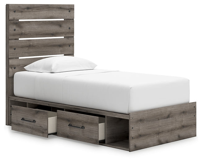 Graystorm Twin Panel Storage Bed with Mirrored Dresser and Nightstand