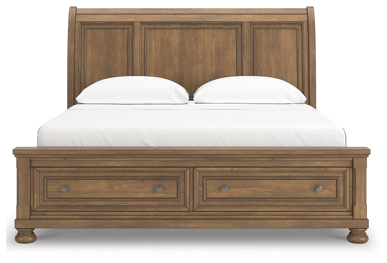 Feddinger California King Storage Sleigh Bed with Mirrored Dresser